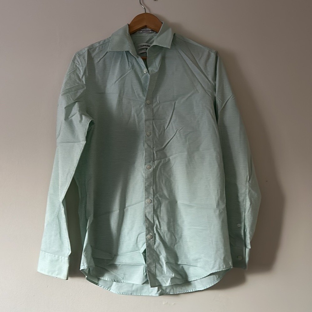 Calvin Klein Button-up Green White Gingham Long Sleeve Shirt